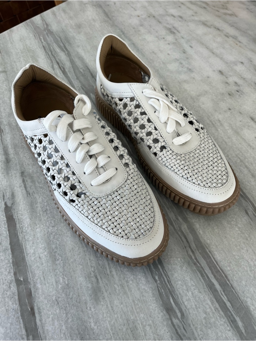 Free People White Woven Leather Lace-Up Sneakers NIB